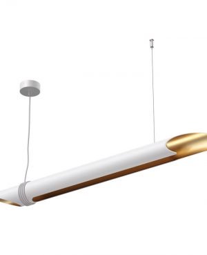 The Cleoni Lira Pendant features a cylindrical design with gold interior and matt white aluminium exterior finish.