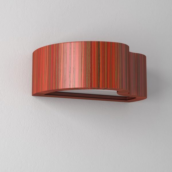 The Cleoni Atego Wall Light features an abstract, curved design with wood finish and bidirectional lighting.