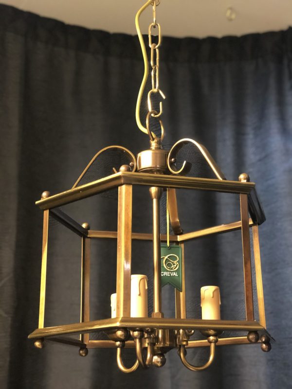 Pavon pendant light in brass and glass, with 3 x E14 lamp holders. Product dimensions are 38cm × 36cm.