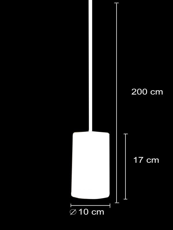 Technical drawing displaying the product dimensions of the Vibia Join pendant light. Product dimensions read: ⌀10cm x 17cm H diffuser, max. 200cm suspension.