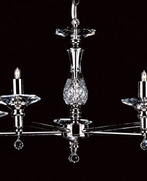The San Marino 5 light chandelier pendant in nickel, requires 5 x G9 lamps.