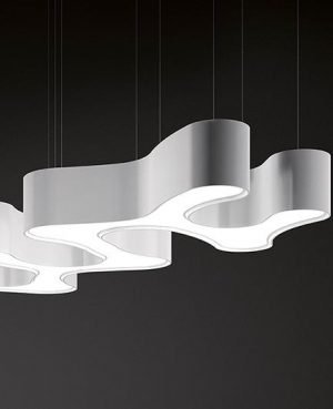 Detail view of the Vibia Ameba Pendant showing the curved and abstract design.
